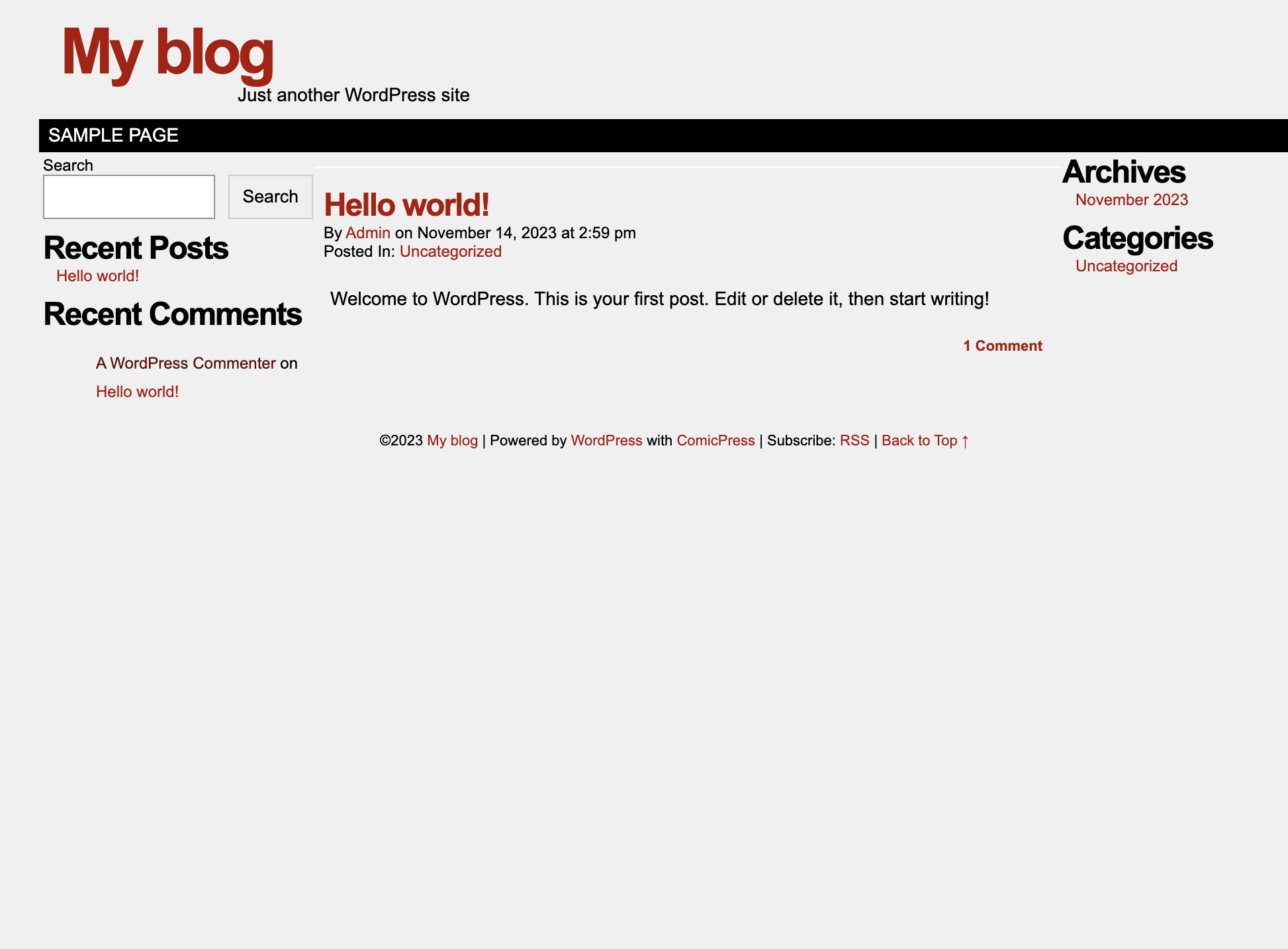 The default look of the ComicPress theme
