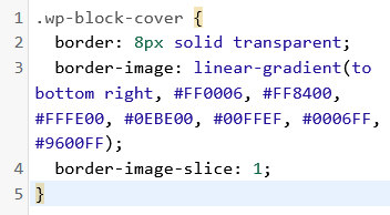 The CSS used to create the rainbow border around the covers